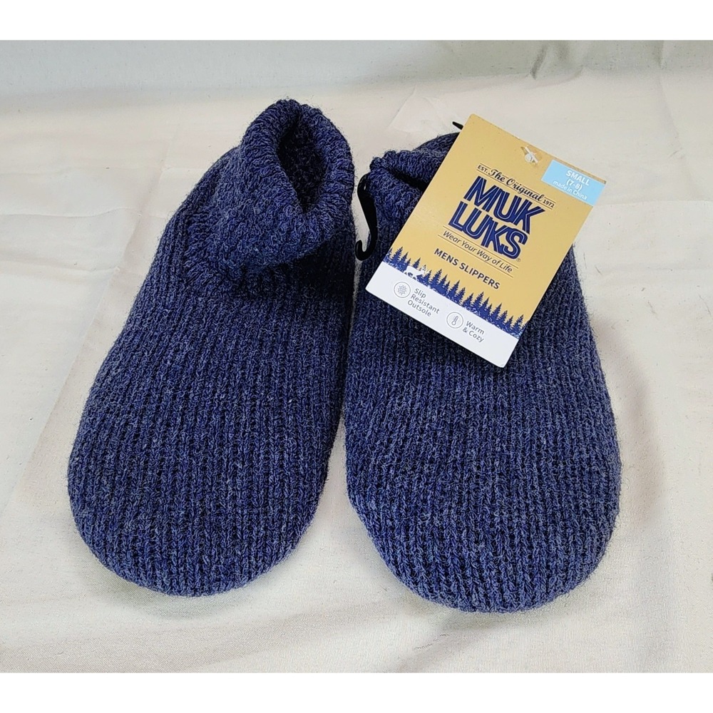 MUK LUKS Morty‎ Ragg Wool Slipper Sock Blue Size S Small(7/8) NWT Warm & Cozy